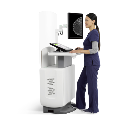 Laborant werkt aan medisch apparaat op witte achtergrond