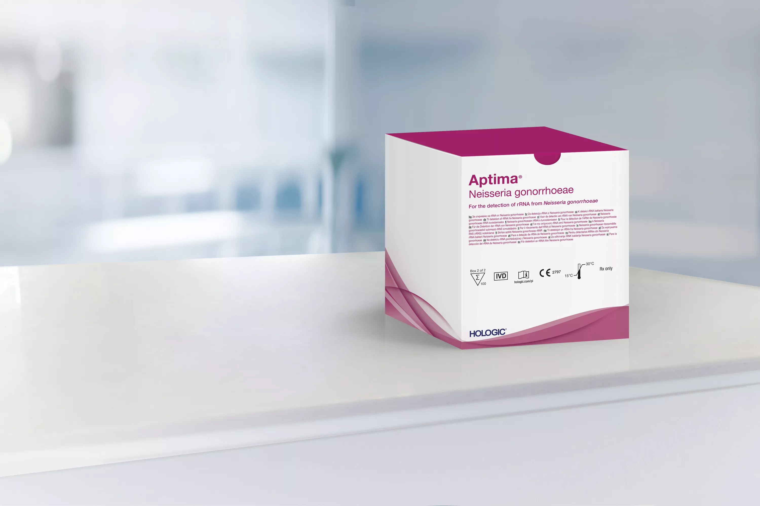 Assaydoos met laboratorium op achtergrond