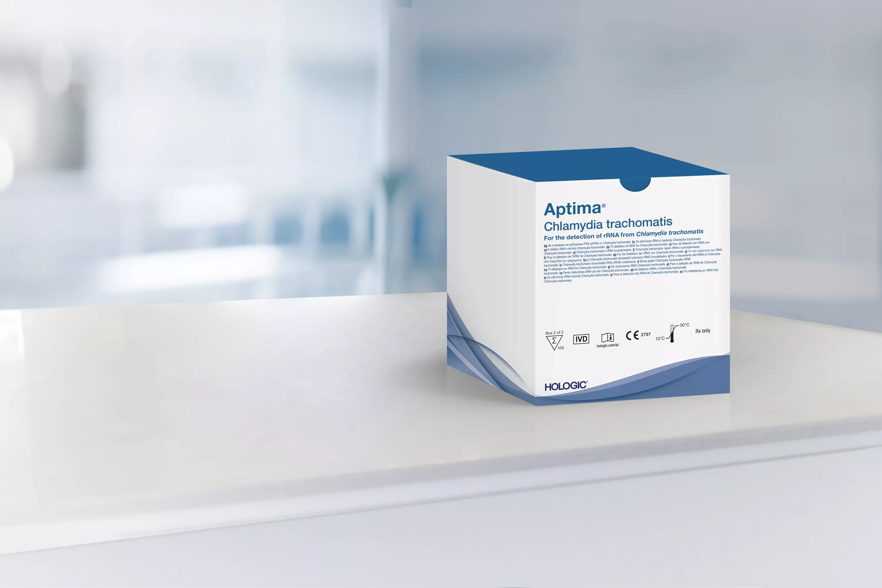 Assaydoos met laboratorium op achtergrond