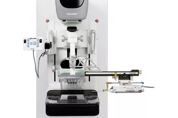 Affirm upright geleidingssysteem voor borstbiopsie op witte achtergrond